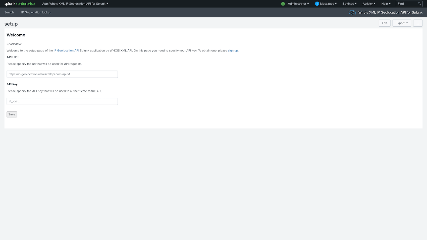 Fill in your API key and click on Save. Fill in your API key and click on Save.
